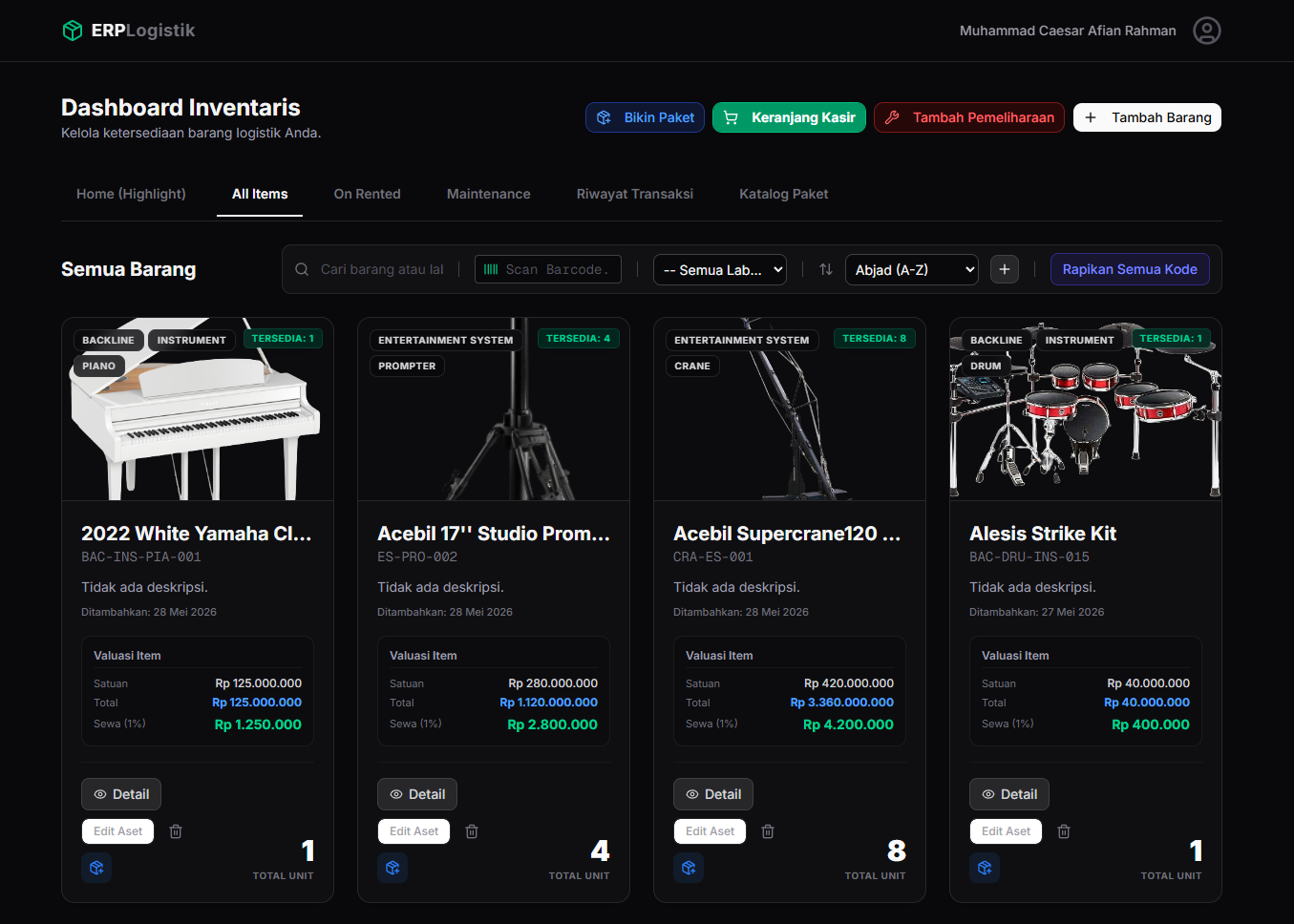 ERP All Items Page